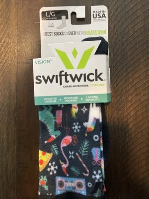 Swiftwick VISION Six Impression Christmas Party Socks 1 Pair NWT Black L - Image 1 of 4
