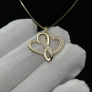 14K Solid Gold Infinity Heart Pendant Necklace – 20” Box Chain – Elegant Jewelry - Picture 1 of 6