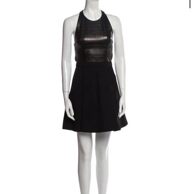 Alice + Olivia Black Fit & Flare Mini Dress Croc-Embossed Lamb Leather, Sz 4 - Image 1 of 4