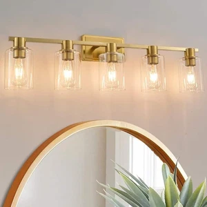 Deyidn Farmhouse 35 in. 5-Light Gold Modern Industrial Indoor Vanity Light with - Picture 1 of 6