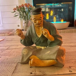 Vintage A Satou Japanese Figurine 8" Seated Man Color Hand Painted Japan - Picture 1 of 6