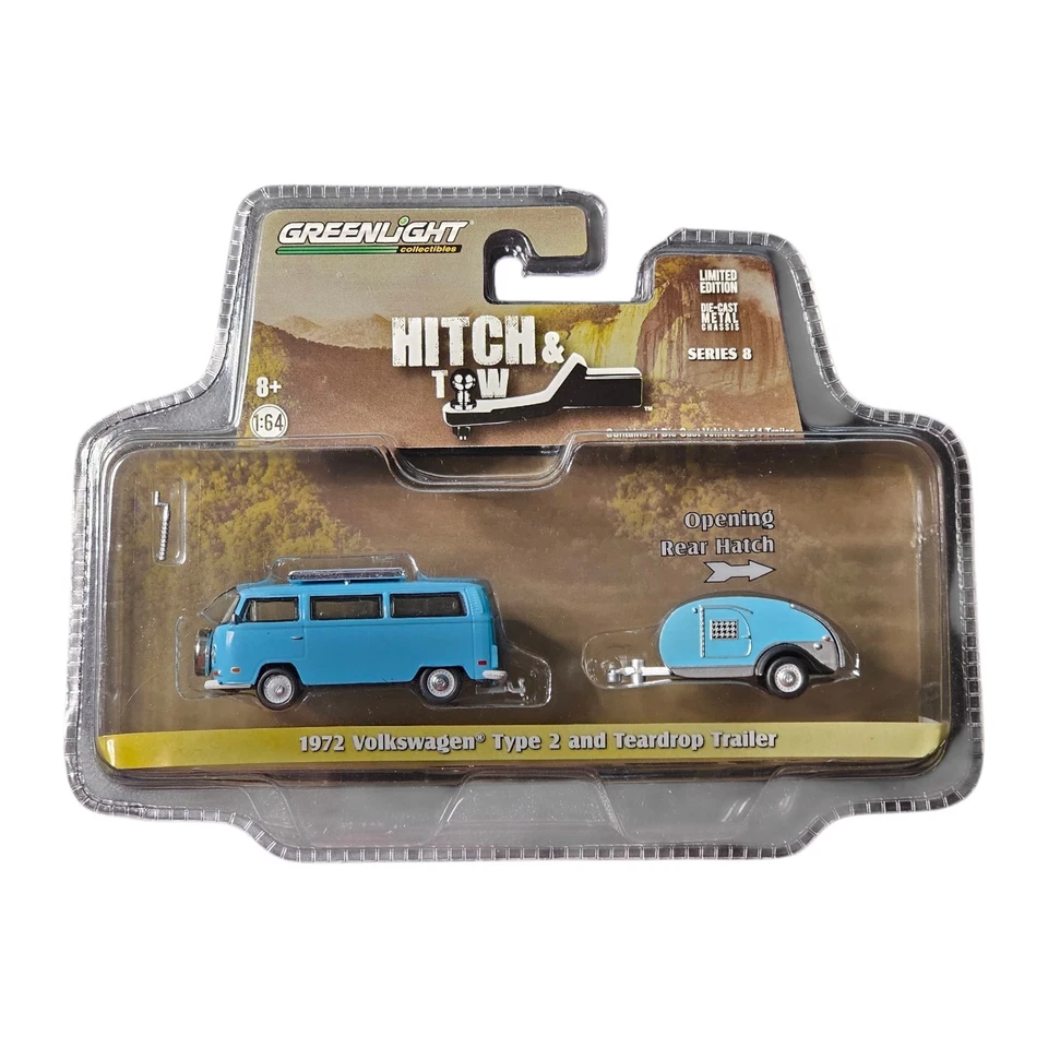 GREENLIGHT 1 64 HITCH & TOW 1972 VOLKSWAGEN TYPE 2 & TRAILER 32080-C CHASE CAR