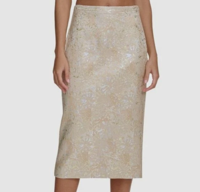 Falda de jacquard dorada para mujer Kensie talla 12 Foto 1 de 1