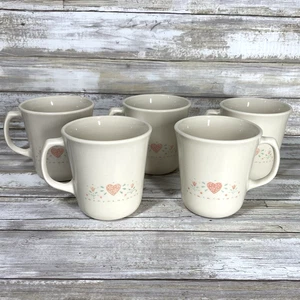 Vintage Corning CORELLE Forever Yours  Pink Hearts Set of 5 Coffee Mugs D Handle - Picture 1 of 4