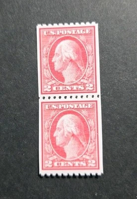 Estampillas de Estados Unidos SC# 449 1915 2C Tipo I Washington Bobina Par Réplica Foto 1 de 2