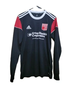 Vtg ADIDAS Aeroready Soccer Jersey Madison Team Sponsor Mens Small Black  - Picture 1 of 9