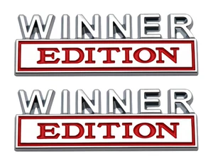 2x Winner Edition Emblem Car Side Rear Front Hood Trunk Door Badge, Silver&Red - Foto 1 di 7