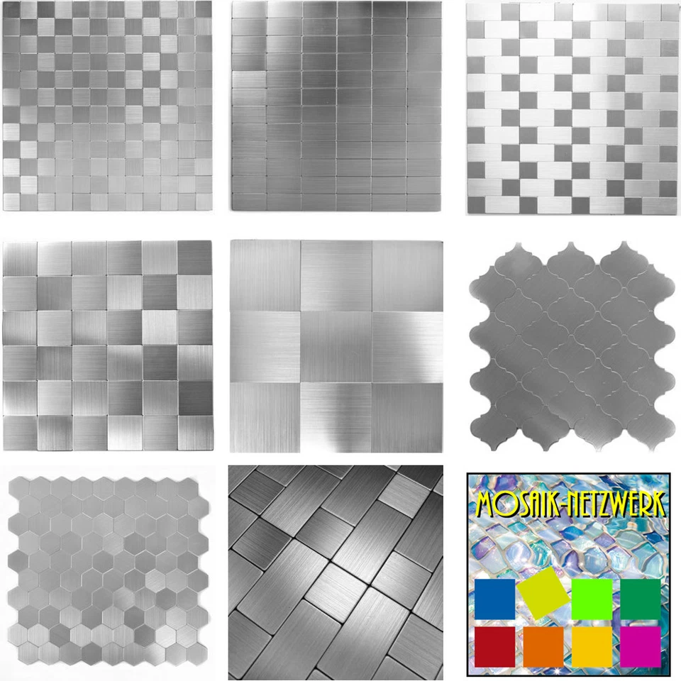 Metall Mosaik Fliesen selbstklebend Silber Aufkleber Küchenwand Fliesenspiegel - Bild 1 von 1