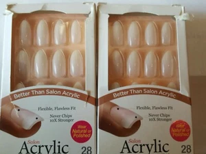 2 KISS SALON ACRYLIC NATURAL 28 NAILS ea LONG LENGTH KSAN03 FORBIDDEN Stilletto! - Picture 1 of 3