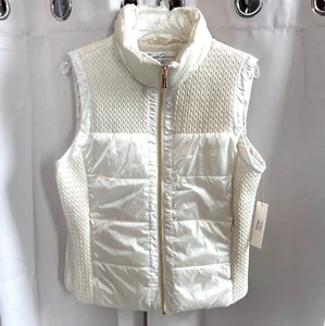 Kenneth Cole Womens Puffer Vest Large Cream Full Zip Satin Quilted Preppy 17820 - Picture 1 of 11