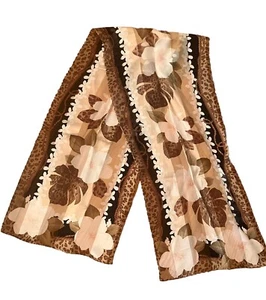 OSCAR by OSCAR DE LA RENTA All Silk Scarf Floral Brown w/Cheetah Print 12 x 53'' - Picture 1 of 6