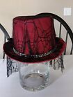 Stage Coach Gothic Black Maroon Touring Costume Hat Web Lace Design Back Veil
