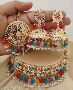 Conjunto de joyería collar de novia gargantilla kundan chapado en oro indio Bollywood - Imagen 1 de 10