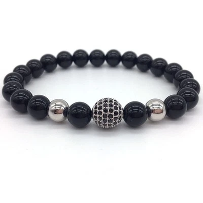 Fashion High Quality Lava Stone Beads And Black CZ Ball Men Charm Bracelets Gift - Image 1 of 4
