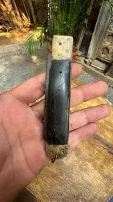 Antique Collectible Handcrafted Iron Blade Brass Fitted Horn Hilt Pocket Knife - Image 1 of 4