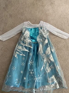 Girls Frozen Blue & White Lace Sequin Dress Size 4/5 With Cape Halloween - Picture 1 of 3