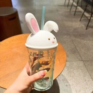 2023 Hot Starbucks New Year Gifts Becher Hase Glas Strohhalm Becher mit Hasendeckel - Bild 1 von 4