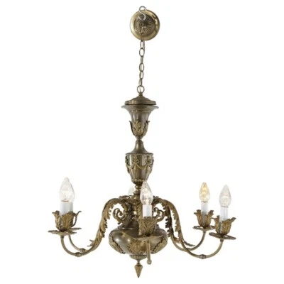 Oversized Antique Louis XV Style Brass & Bronze 6-Light Chandelier C1940 - Image 1 of 4