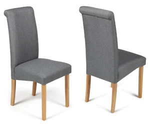 2 Grey Marl Fabric Roma Scroll Roll Top Dining Chairs Oak Stain Leg VSlight2nds - Picture 1 of 5