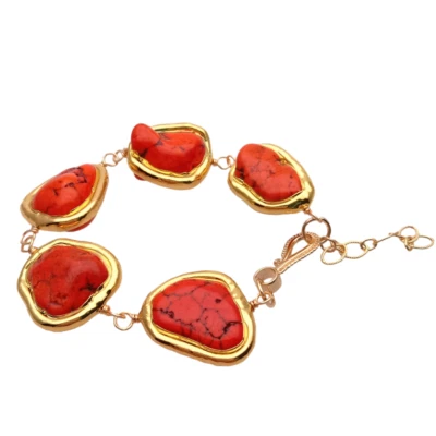 Pulsera 8" Naranja Turquesa Color Oro Forma Libre Pepita Forma Foto 1 de 4