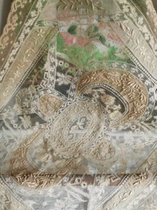 1800s Antique Normandy Lace Runner Doily Sepia Tone Embroidered France Rare Used - Picture 1 of 10