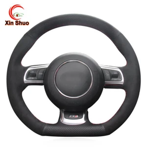 Black Suede Black Genuine Leather Car Steering Wheel Cover for Audi TT TTS (8J) - Picture 1 of 10
