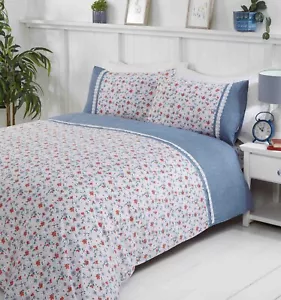Spring Flowers Duvet Cover Vintage Lace Double Quilt Bedding Bed Linen Set Blue - Picture 1 of 2