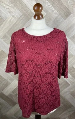 Blusa Top de Noche Laura Ashley Rojo Lentejuelas Brillante Floral Encaje Superpuesto Talla 14 Foto 1 de 4