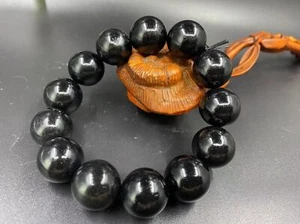 Antique Chinese Nephrite Celadon-Hetian old jade Bracelet Statues 15mm bead779 - Picture 1 of 6