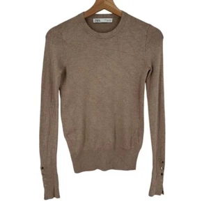 Zara Pullover Rundhals hellbraun camel Knopfärmel Stretch Kapsel minimalistisch - Bild 1 von 8