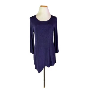 Chico's Travelers Size 0 (S) Purple Slinky Knit Tunic Top Asymmetrical - Picture 1 of 9