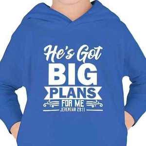 Pullover Fleece Toddler Hoodie "Big Plans for Me" white graphic - Picture 1 of 48