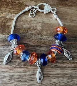 UF Florida Gator Bead Football Silver Bracelet - Picture 1 of 1