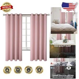 Classic Baby Pink 52x72 Inch Grommet Curtains - Noise Reducing Blackout Drapes - Picture 1 of 11