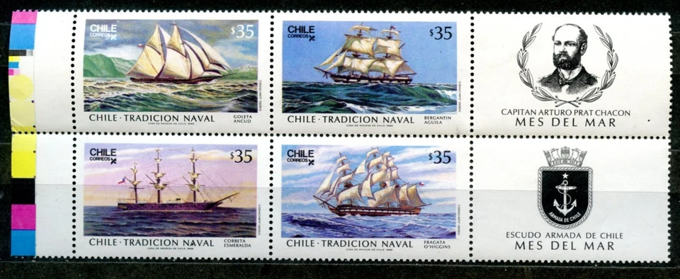 CHILE Stamp Scott 722a Souvenir Sheet Naval Sailing Ships MNH - Image 1 of 1