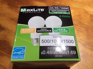 (Lot of 2) Maxlite 3 Way LED Bulb 40 60 100 Watt Replacement Warm 2700K
