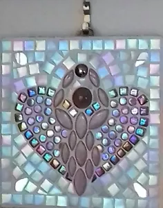 Handmade iridescent Pink Angel, original mosaic wall hanging 6.5 inch x 5 inch - Picture 1 of 11