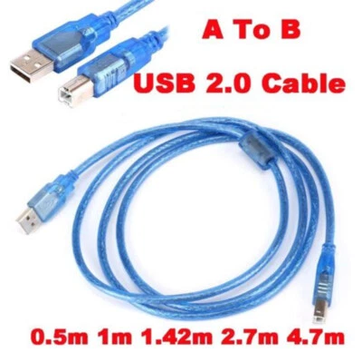USB 2.0 Cable Printer Lead A To B Male Plug High Speed 0.5m 1m 1.42m 2.7m 4.7m - Image 1 of 4
