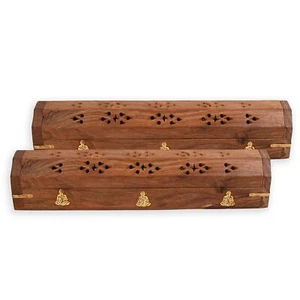 2 Pack - Incense Stick Holder - Coffin Style - Wood Incense Stick Burner with - Picture 1 of 6