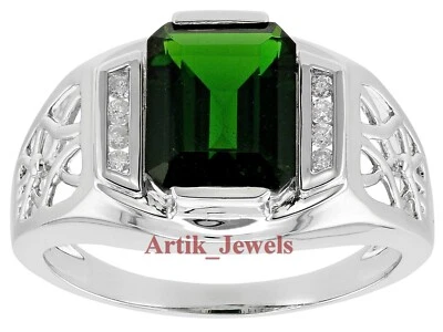 Künstlicher Turmalin Mit 14K Weiß Vergoldet Silber Ring für Herren #400 - Bild 1 von 4