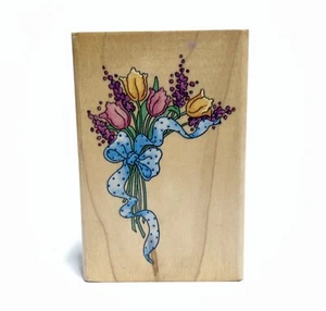 TULIP CORNER Rubber Stamp by STAMPENDOUS Flower Ribbon Bouquet M047  - Picture 1 of 6