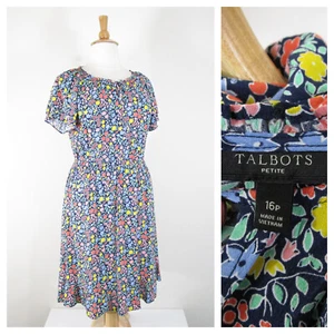 Talbots Plus Size Petite Pink Blue Yellow Floral A-Line Fit Flare Dress Size 16P - Picture 1 of 9