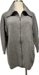 ELLEN TRACY Gray 100% Wool Pockets Full Zip Cardigan Tunic Size 1X EXCELLENT - Picture 1 of 9