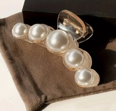 Women Faux Pearl Large Hair Claw Hair Clip Non Slip All Hair Types Strong - Image 1 of 4