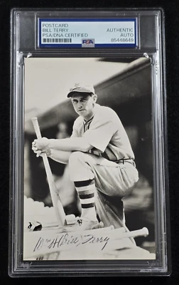BILL TERRY Signed Real Photo Postcard-HALL OF FAME-NEW YORK GIANTS-PSA - Image 1 of 4