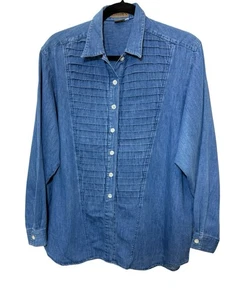 Ruff Hewn Damen Langarm Denim Knopf & Plissee vorne Hemd Med. Waschung Gr. L - Bild 1 von 3