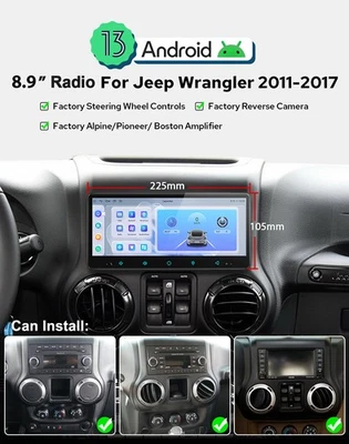 USA Plug and Play Snapdragon Android 8.9" Radio for Jeep Wrangler JK 2011-2017  Foto 1 de 4