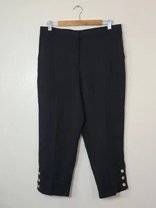 Ruby Rd Black Linen Blend Button Hem Capri Elastic Waist Pants Womens Size 12 - Picture 1 of 9