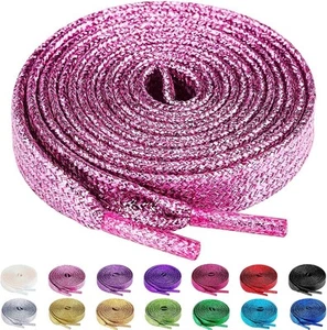 Olukssck 2 Pairs Flat Glitter Shiny Metallic 47inch (120cm), Pink(2 Pairs) - Picture 1 of 7
