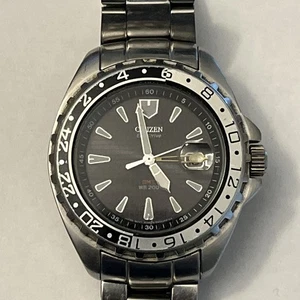 Citizen Eco-Drive GMT Watch Men 44mm Black Dial Date B876-S005213 RARE WR200 K22 - Picture 1 of 8